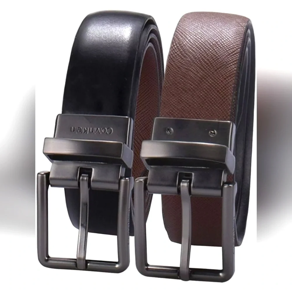 Calvin Klein Mens XL 42-44 Reversible Belt Black Brown Sleek Office Business NWT